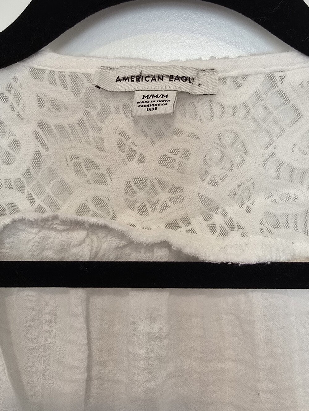 American Eagle Outfitters Crochet White Lace Trim Tie-Front Cropped Top - Picture 7 of 7
